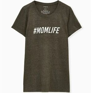 NWT TORRID 00 10W #momlife Crew Tee Triblend Olive M/L Short Sleeve slim fit gra